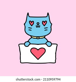 Cute cat mascot holding love sign. Illustration for sticker and t shirt.