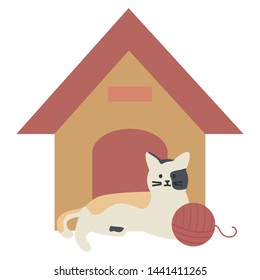 cute cat mascot in house with ball yarn