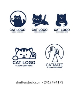 Cute cat mascot logo set