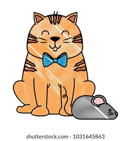 cute cat mascot with mouse