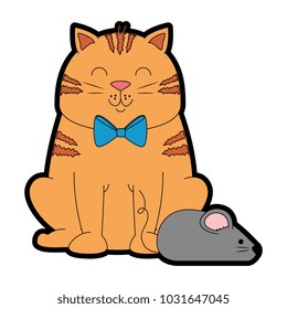 cute cat mascot with mouse