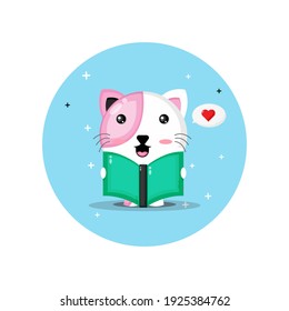 Cute cat mascot is reading a book