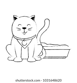 cute cat mascot with sand box