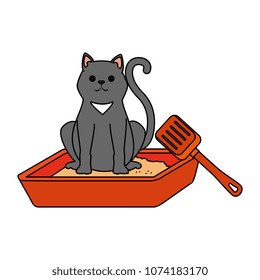 cute cat mascot in the sand box character
