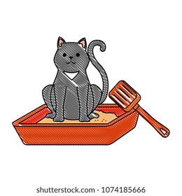 cute cat mascot in the sand box character
