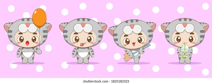 Cute Cat Mascot Set Designs