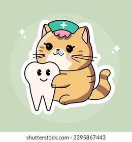 Una mascota de gato con diente. Higiene oral. mascota de estomatología odontológica. Sonrisa de médico de gato