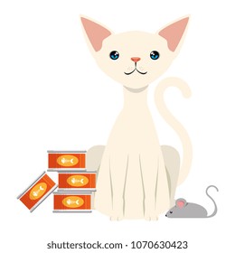 cute cat mascot with tuna cans character