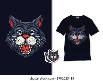 Cute cat mascot vector. Cat head cartoon character. Cute cat illustration with t shirt design