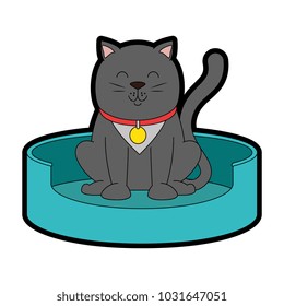 cute cat in the mattress mascot