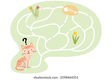 Cute cat maze puzzle game with fishbone as the goal  
