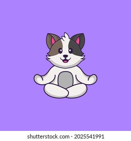 Cute cat is meditating or doing yoga. Animal cartoon concept isolated. Can used for t-shirt, greeting card, invitation card or mascot.