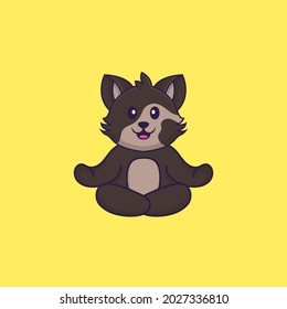 Cute cat is meditating or doing yoga. Animal cartoon concept isolated. Can used for t-shirt, greeting card, invitation card or mascot.
