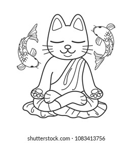 Cute cat in meditation. Vector illustration for coloring book