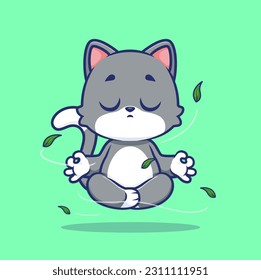 Cute Cat Meditation Yoga Cartoon Vector Icon Illustration. Animal Sport Icon Concept Isolated Premium Vector. Flat Cartoon Style