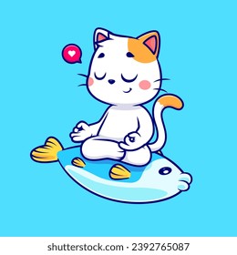 Cute Cat Meditation Yoga On Fish Cartoon Vector Icon
Illustration. Animal Sport Icon Concept Isolated Premium
Vector. Flat Cartoon Style