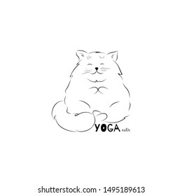 Cute cat in meditation.Yoga cat. Hand drawn vector illustration.