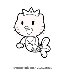 Ilustración del icono del vector de dibujos animados de la sirena del gato. Concepto de icono de la naturaleza animal Vector Premium aislado. Estilo de dibujo plano
