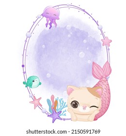 Cute cat mermaid decorative background