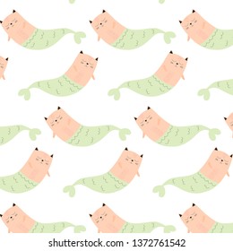 Cute cat mermaid pattern