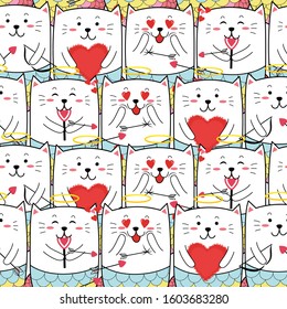 cute cat mermaid seamless pattern back ground for Valentine's day.