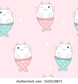 Cute cat mermaid seamless pattern.