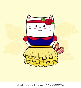 Cute cat mermaid with snow white dress cute cartoon