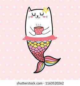 cute cat mermaid sweet girl pastel color