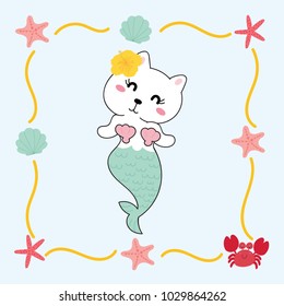 cute cat mermaid vector