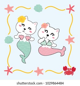 cute cat mermaid vector