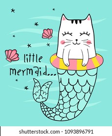 Cute Cat Mermaid Vector.