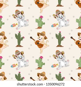 Cute Cat With Mexican Hat Pattern. Cinco De Mayo Concept.