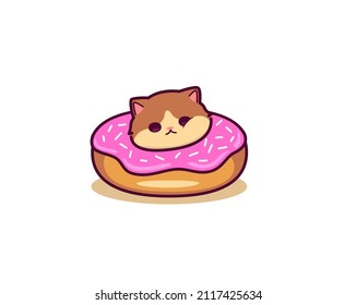 Cute cat in the middle of the donut