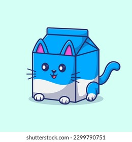 Cute Cat Milk Box Cartoon Vector Icon Illustration. Animal Drink Icon Concept Isolated Premium Vector. Flat Cartoon Style
