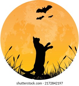 süße Katze mit den Mondillustrationen Kunst