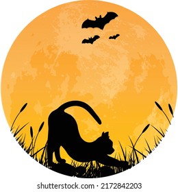 cute cat with the moon illustrations arts