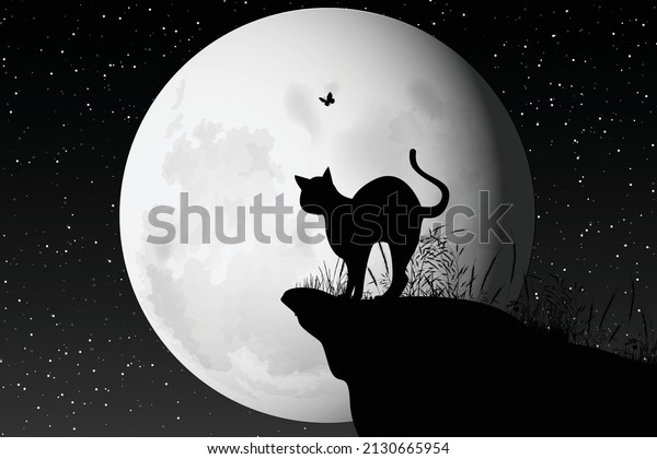 cute cat and moon\
silhouette