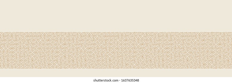 Cute cat mosaic print seamless vector border pattern. Hand drawn kawaii pet kitten banner background. Adorable feline face. Kitty lover masking washi tape. Cartoon japanese pussycat line art 