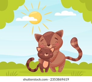 Cute Cat Mother und Baby Animal Hug Zusammen Vektorgrafik.