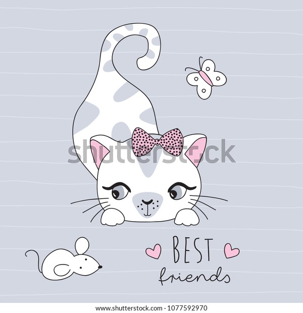 Cute Cat Mouse Best Friends Vector Stock Vector Royalty Free