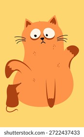 Gato lindo y ratón minimalista plana ilustración de dibujos animados. Lindo gato y ratón ilustración plana en estilo minimalista de dibujos animados