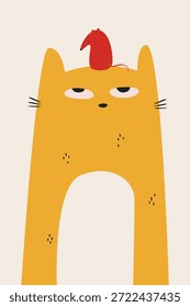 Gato lindo y ratón minimalista plana ilustración de dibujos animados. Lindo gato y ratón ilustración plana en estilo minimalista de dibujos animados