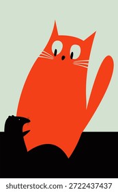 Gato lindo y ratón minimalista plana ilustración de dibujos animados. Lindo gato y ratón ilustración plana en estilo minimalista de dibujos animados