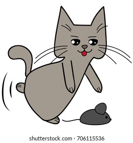 Cute cat with mouse running plays caught funny