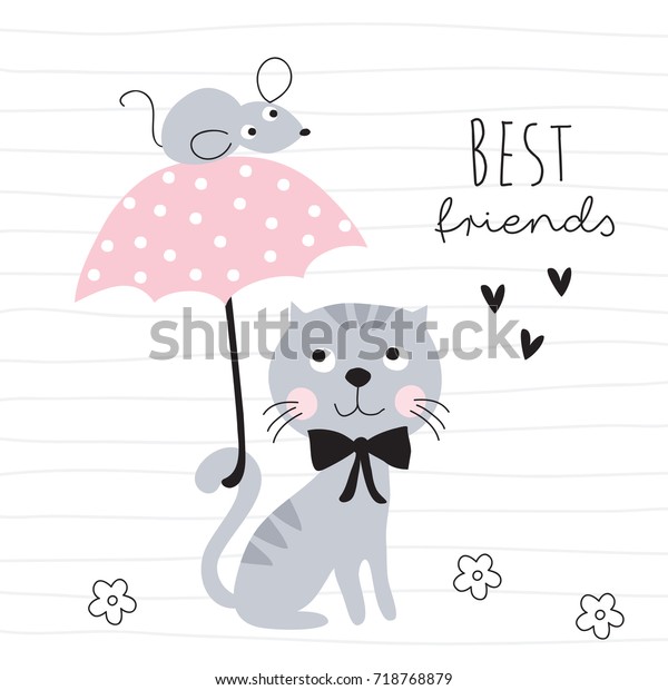 Image Vectorielle De Stock De Chat Et Souris Mignons Avec Illustration