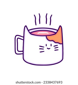 Cute cat mug, illustration for t-shirt, sticker, or apparel merchandise. With doodle, retro, and cartoon style.