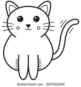 Cute cat with mustache in linear style