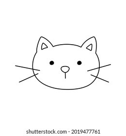 Cute cat muzzle in doodle style. Hand drawn sketch kitty for print and design. Vector illustration, isolated black element on white background