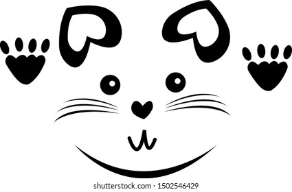 cute cat muzzle and paws logo for design pet with mustache
