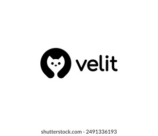 Cute cat negative space logo. Kitty icon. Funny domestic animal. Universal grooming pet shelter vet clinic logotype. Vector illustration
